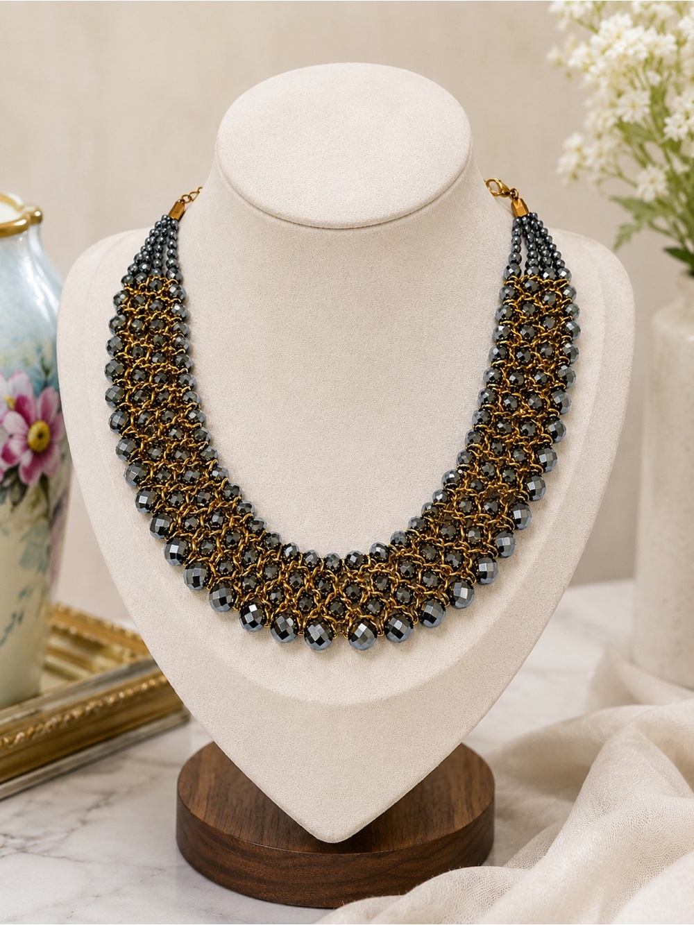 Faceted Glass & 18K Gold-Plated Statement Necklace